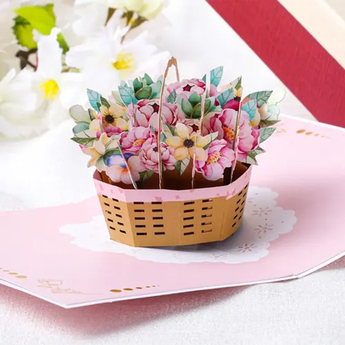 Premium 3D Floral Basket Pop-Up Greeting Card - Image 2