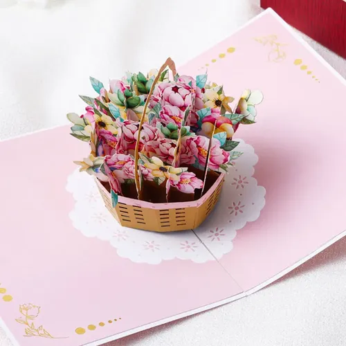 Premium 3D Floral Basket Pop-Up Greeting Card - Image 3