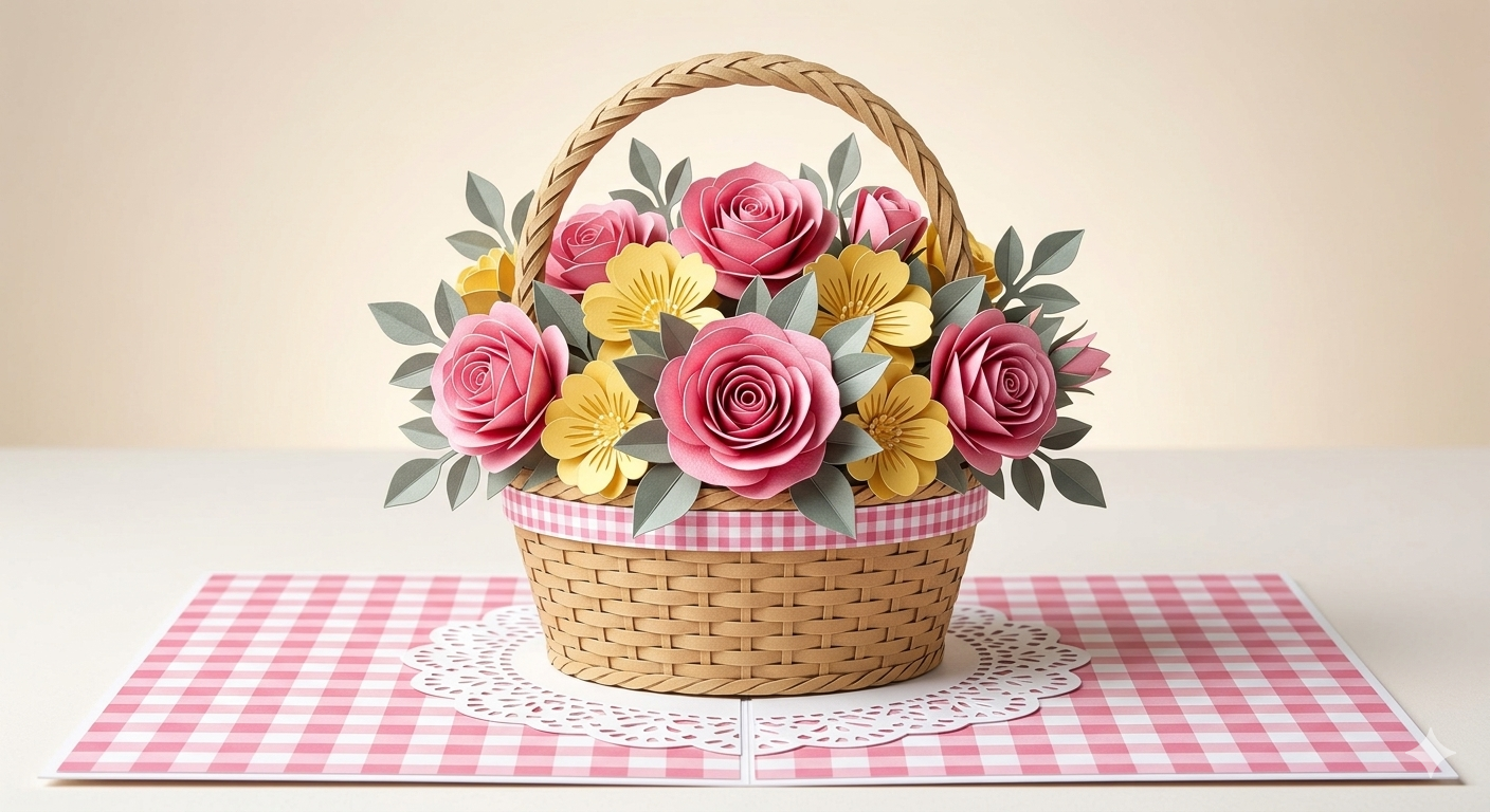 Premium 3D Floral Basket Pop-Up Greeting Card - Image 5