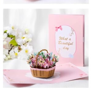 Premium 3D Floral Basket Pop-Up Greeting Card